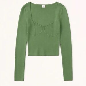 Abercrombie & Fitch Olive Green Long Sleeve Scoop Crop Top